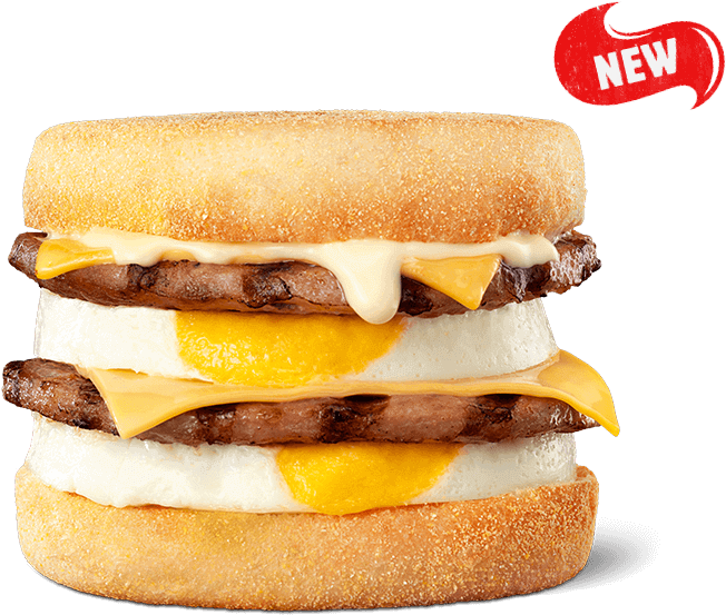 Double Sausage & Egg Muffin - Fast Food (743x553), Png Download