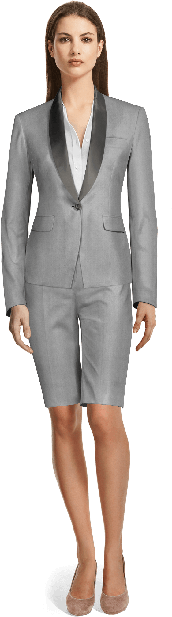 Grey Polyester Tuxedo - Bermuda Suits For Women (655x2100), Png Download