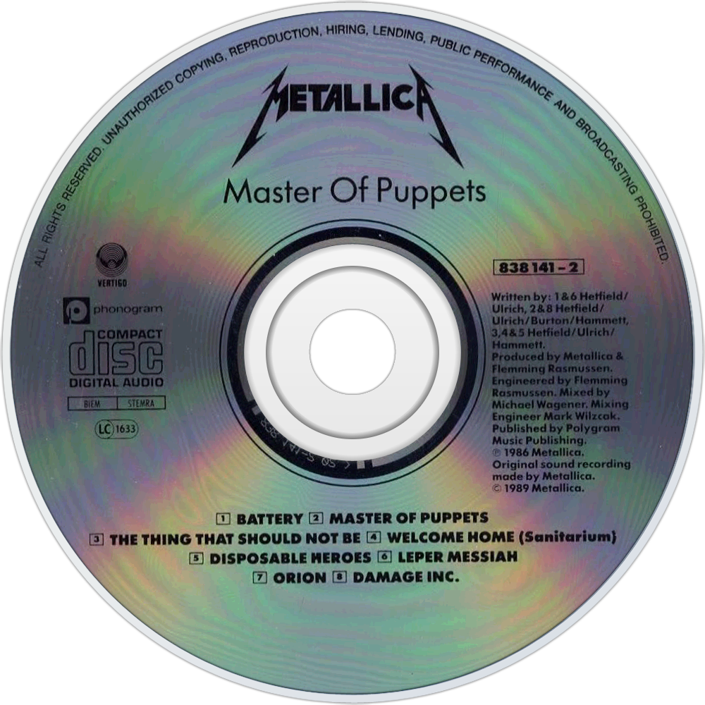 Master Of Puppets Marks The Last Metallica Album With - Metallica Master Of Puppets 1986 Cd (1000x1000), Png Download