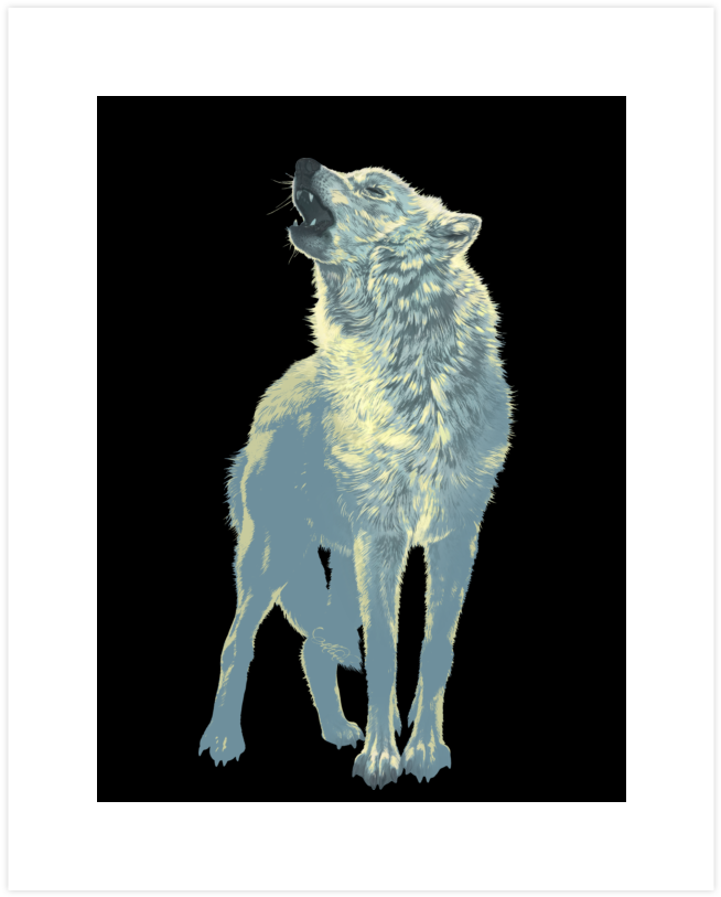 Lone Wolf Howling Blue Art Print (740x900), Png Download
