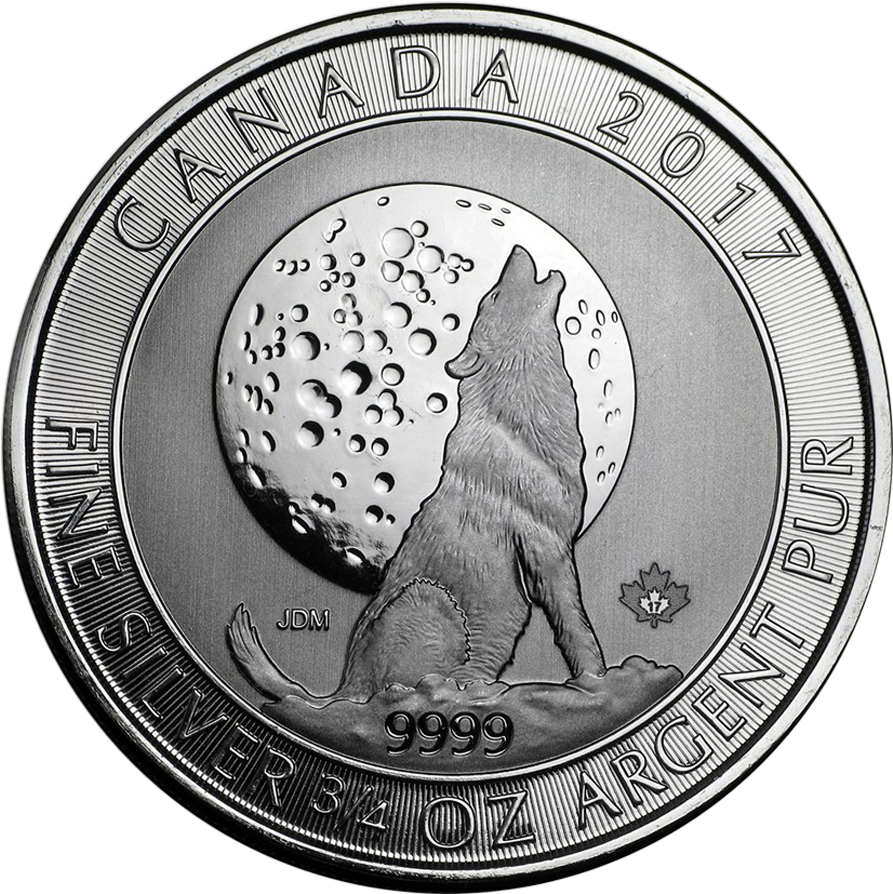 Pre-owned 2017 Canadian Howling Wolf 3/4oz Silver Coin (900x900), Png Download