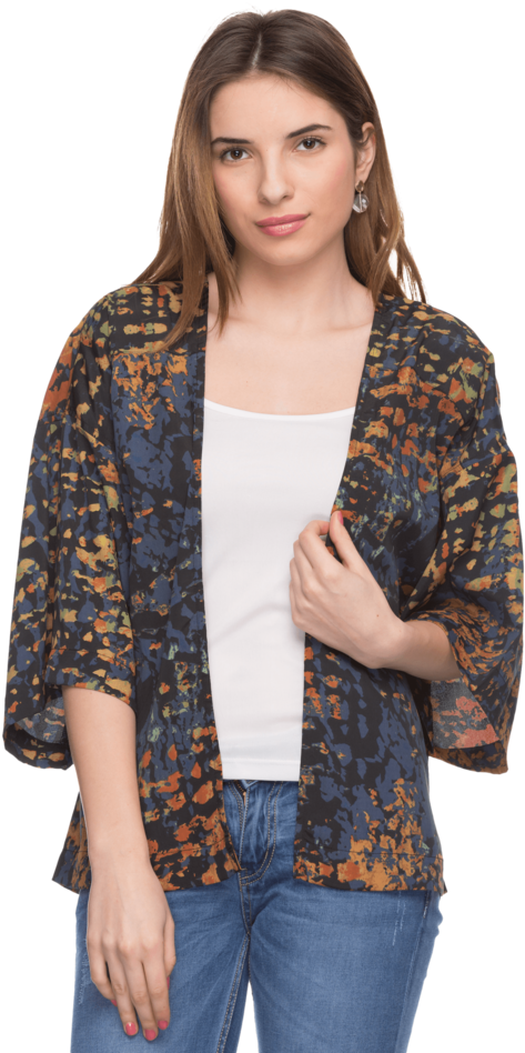 Women 3/4th Sleeves Casual Shrug - Girl (640x960), Png Download