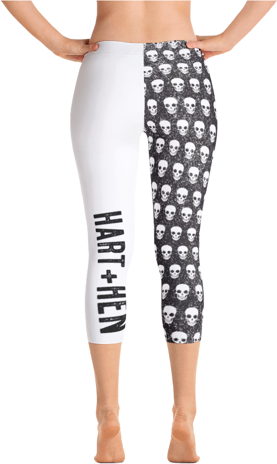 Black Skull One Leg Capri Leggings - Capri Pants (1000x1000), Png Download