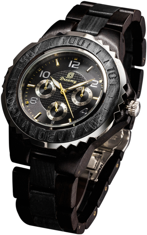 Mens Six Hands Multifunction Display Black Wood Watch - Bosch Power Tools Watch (590x885), Png Download