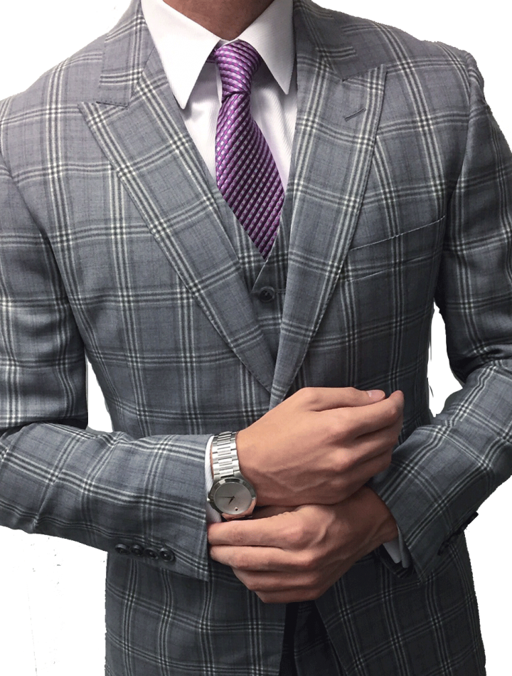 Gray And Purple Window Pane Three Piece Suit Ballers - Gray With Blue Windowpane Suit (720x950), Png Download