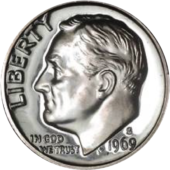 1969 / Roosevelt Dime Gem Proof - Dime (588x600), Png Download