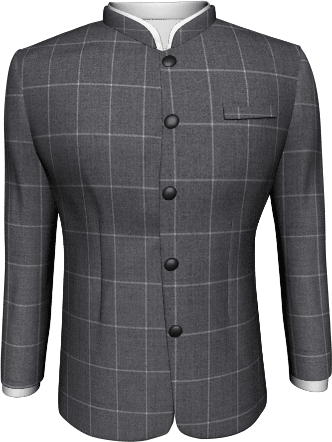 Grey Window Pane Checks Bandhgala Jacket (1024x1024), Png Download