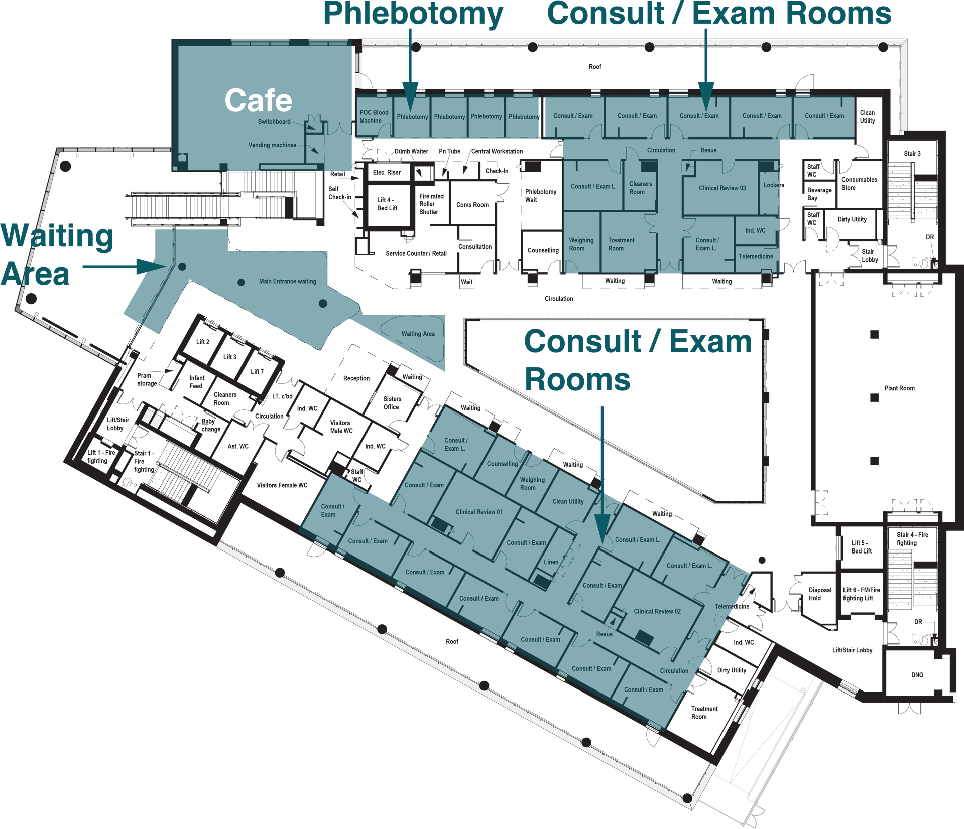Floor Plan Outpatients And Cafe - Floor Plan (1920x1652), Png Download
