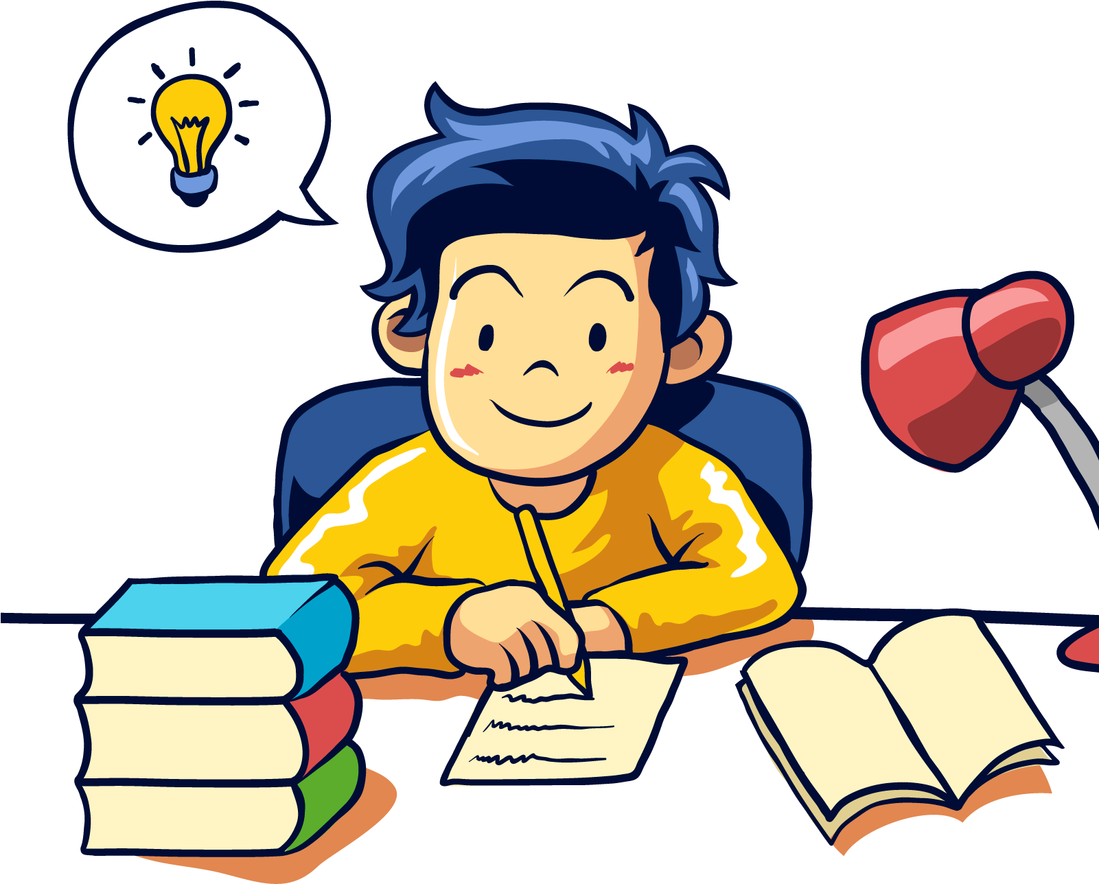 Download Student Learning Writing - Boy Doing Homework Drawing PNG