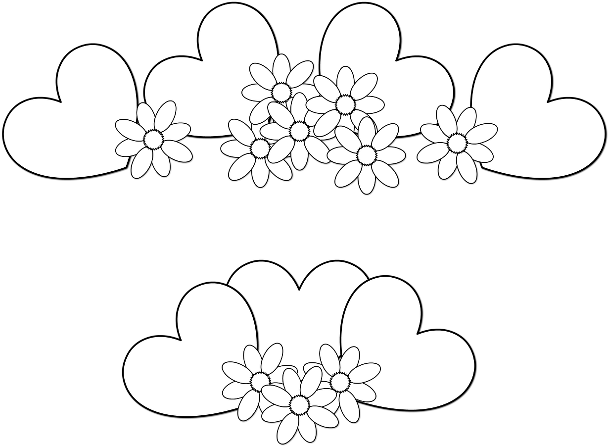 Hearts, Heart, Flower, Flowers, Drawing, Coloring, (960x714), Png Download