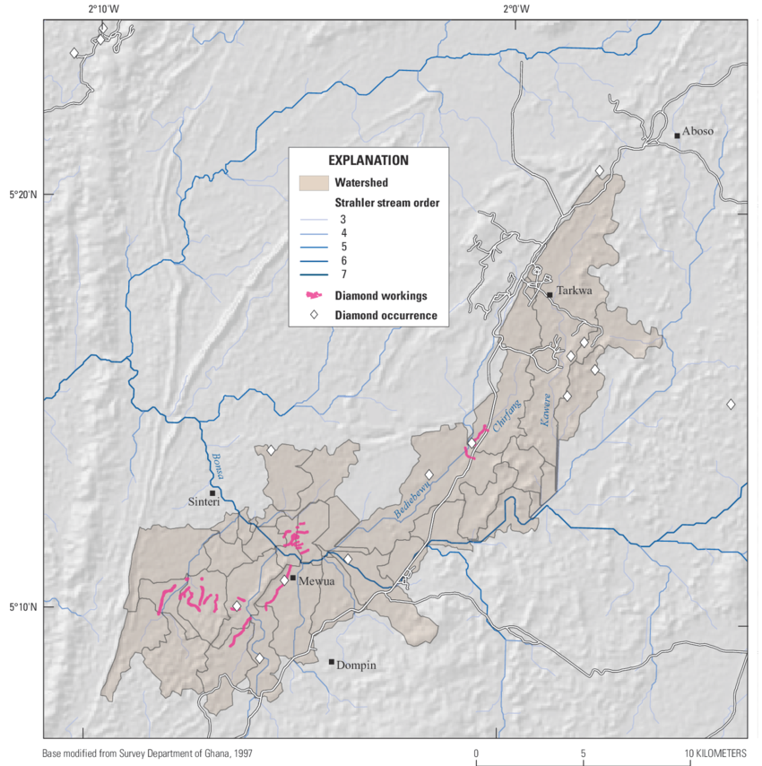 Calculated Diamondiferous Subbasins Of The Bonsa Diamond - Atlas (850x854), Png Download
