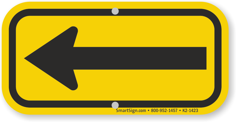 Left Arrow, Supplemental Sign, Black On Yellow - Traffic Sign (800x415), Png Download
