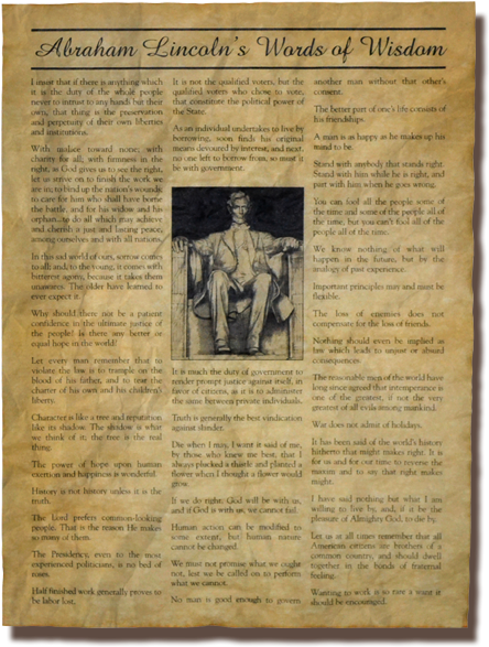 Abraham Lincoln's Words Of Wisdom - Newsprint (519x616), Png Download