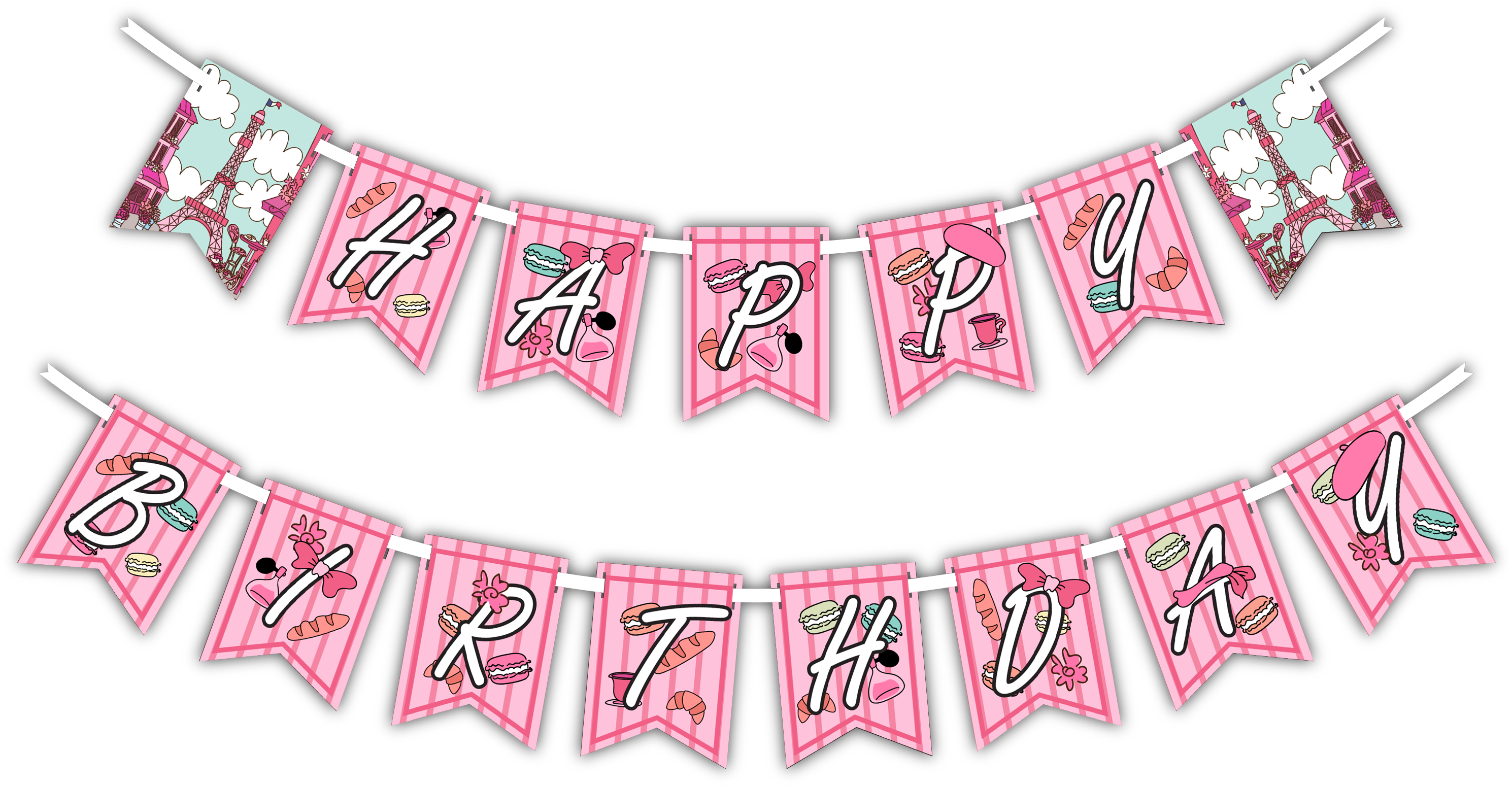 Pink Paris "happy Birthday" Party Banner - First Birthday Decorations Boy Online India (3000x1571), Png Download