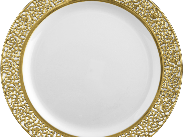 Dinner Plate Png Transparent Images - White Plates With Silver Trim (640x480), Png Download