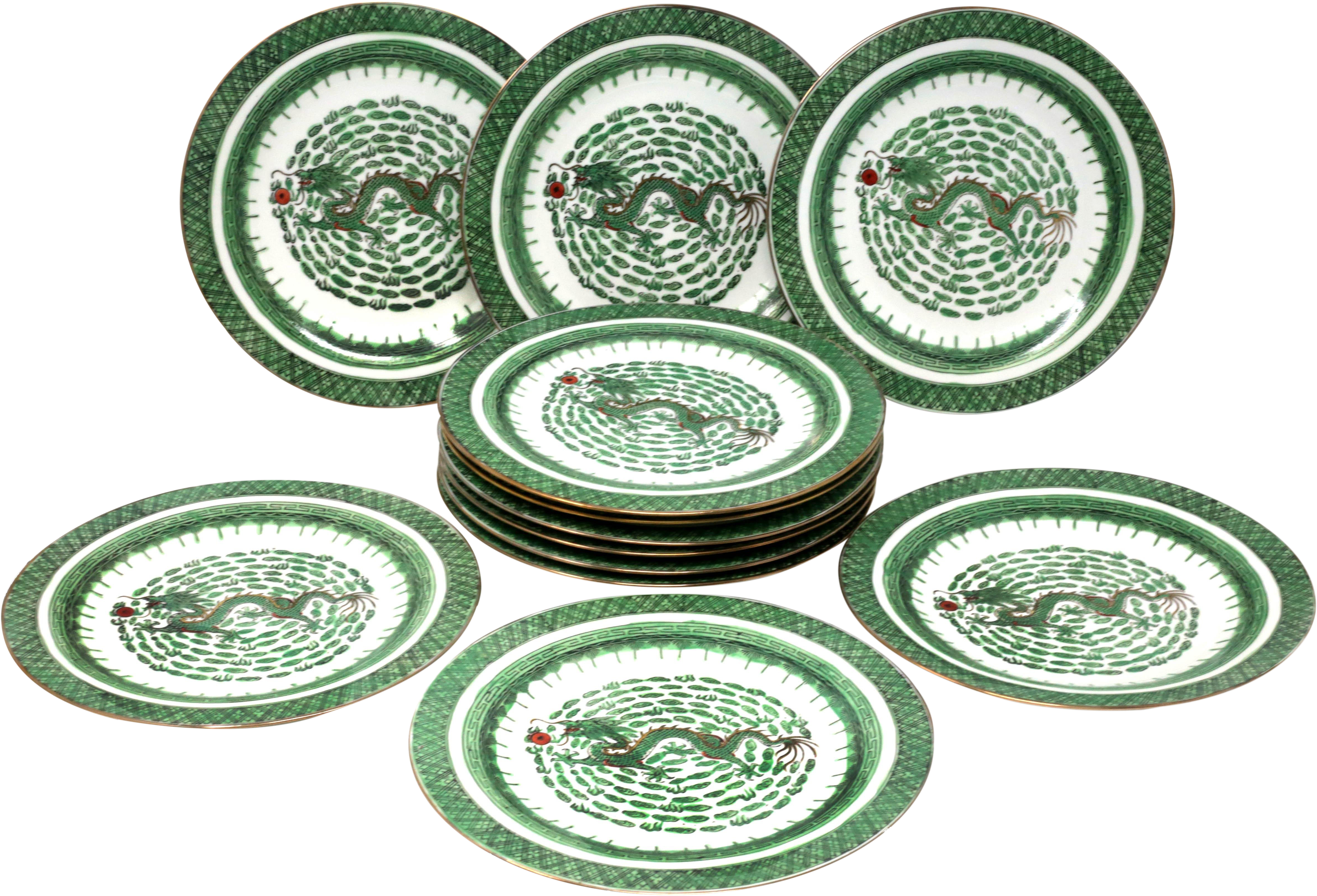 Vintage Hand-painted Dragon Dinner Plates - Bowl (5268x3586), Png Download