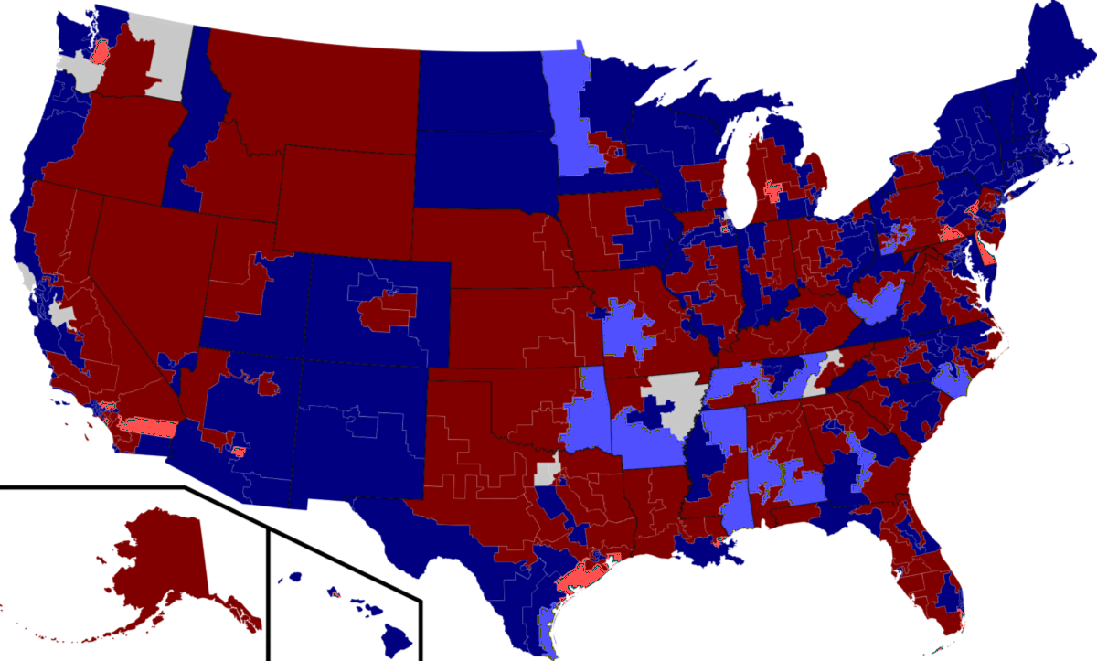 Map Of A Vote In The House Of Representatives On Wikipedia - Us House Map 2010 (1200x723), Png Download
