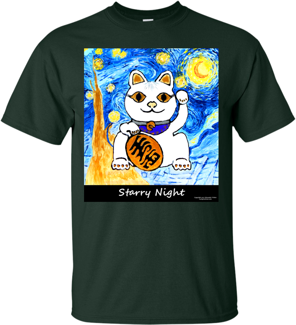 Starry Night Lucky Cat Cotton T-shirt In 5 Colors - Playera De Selena (1155x1155), Png Download