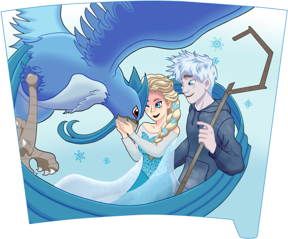 Elsa, Jack Frost, And Articuno - Cartoon (974x821), Png Download