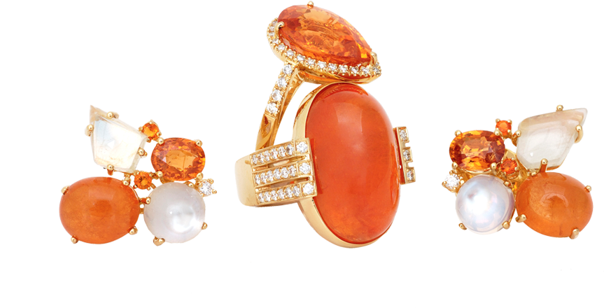 Mandarin Garnets, Moonstones And Diamonds - Fine Jewels Mandarin Garnet (970x550), Png Download