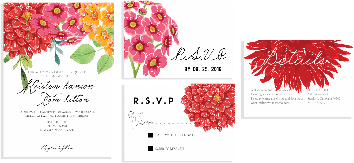 Colorful Floral Invitation Set - Gilliflower (1283x694), Png Download