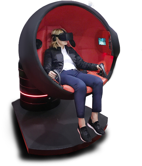 Black Vr Pod With Girl - Vr Chair Png (543x613), Png Download