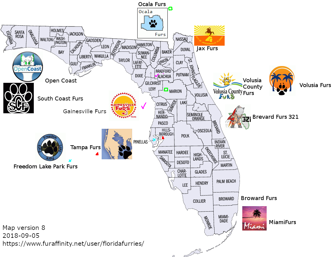 Florida Furry Map Version - Map (1139x893), Png Download