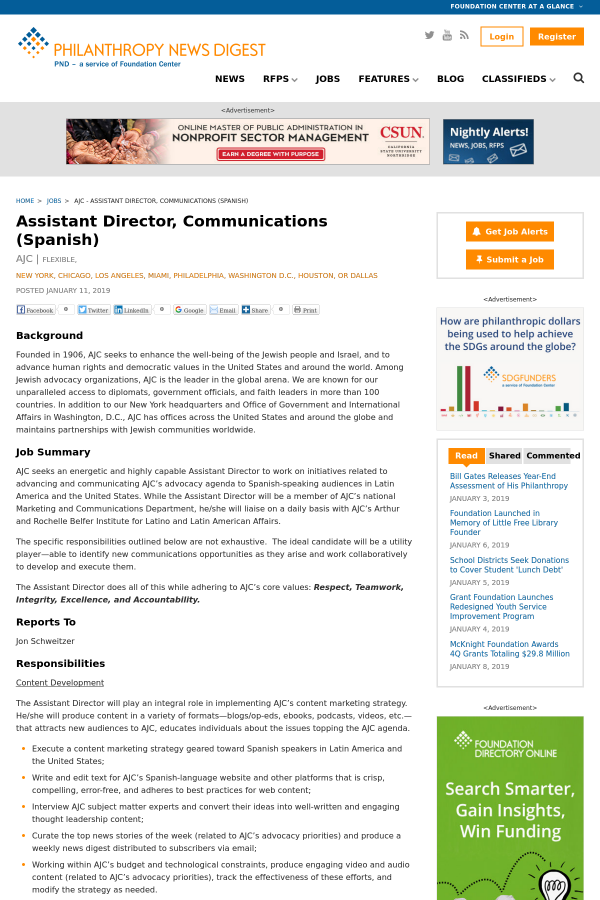 Assistant Director Communications Spanish Job At Ajc - Web Page (600x900), Png Download