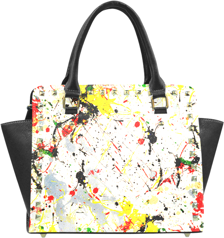 Yellow & Black Paint Splatter Rivet Shoulder Handbag - Apron With Paint Splatter (1000x1000), Png Download