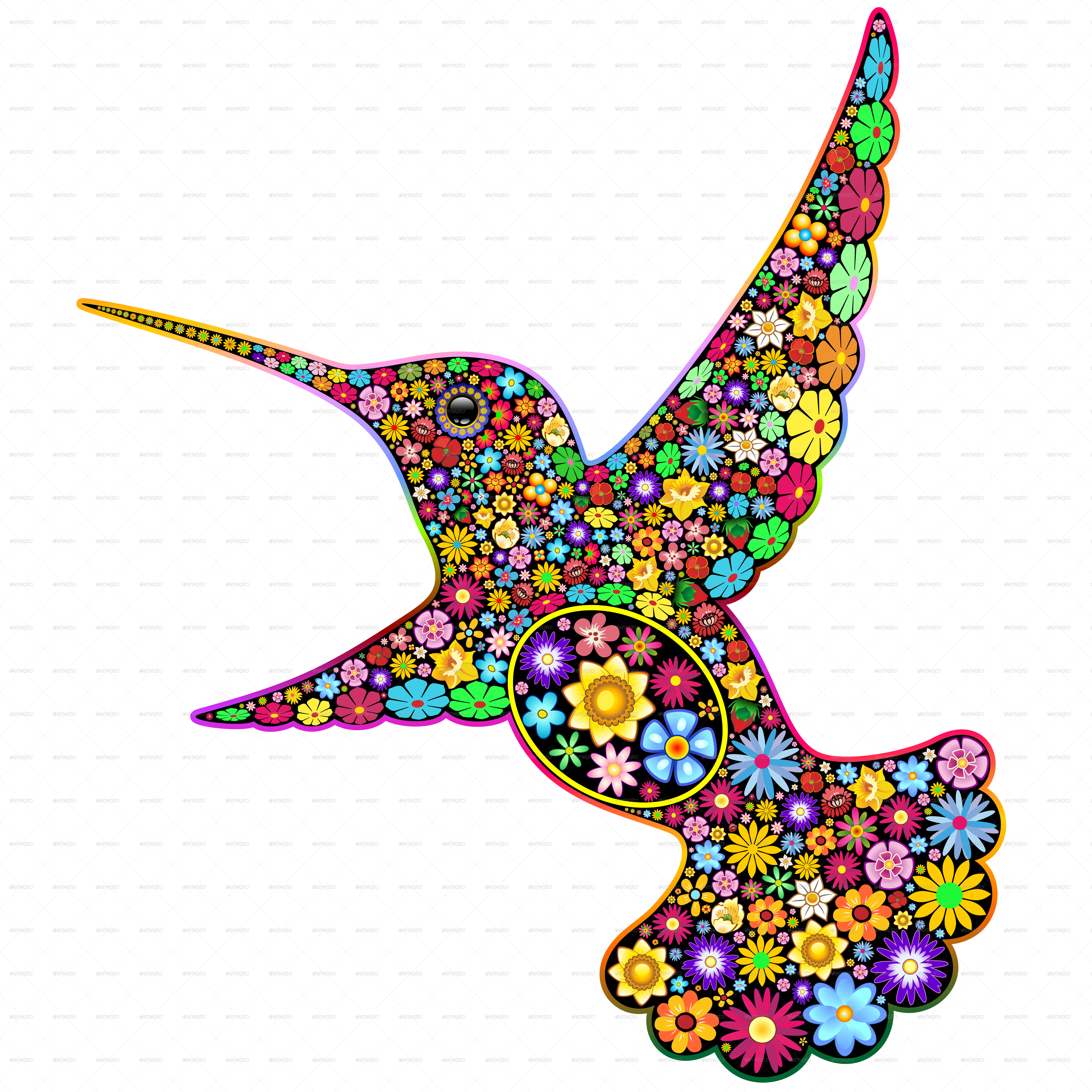 Hummingbird Floral Ornamental Art Design - Art (5000x5000), Png Download