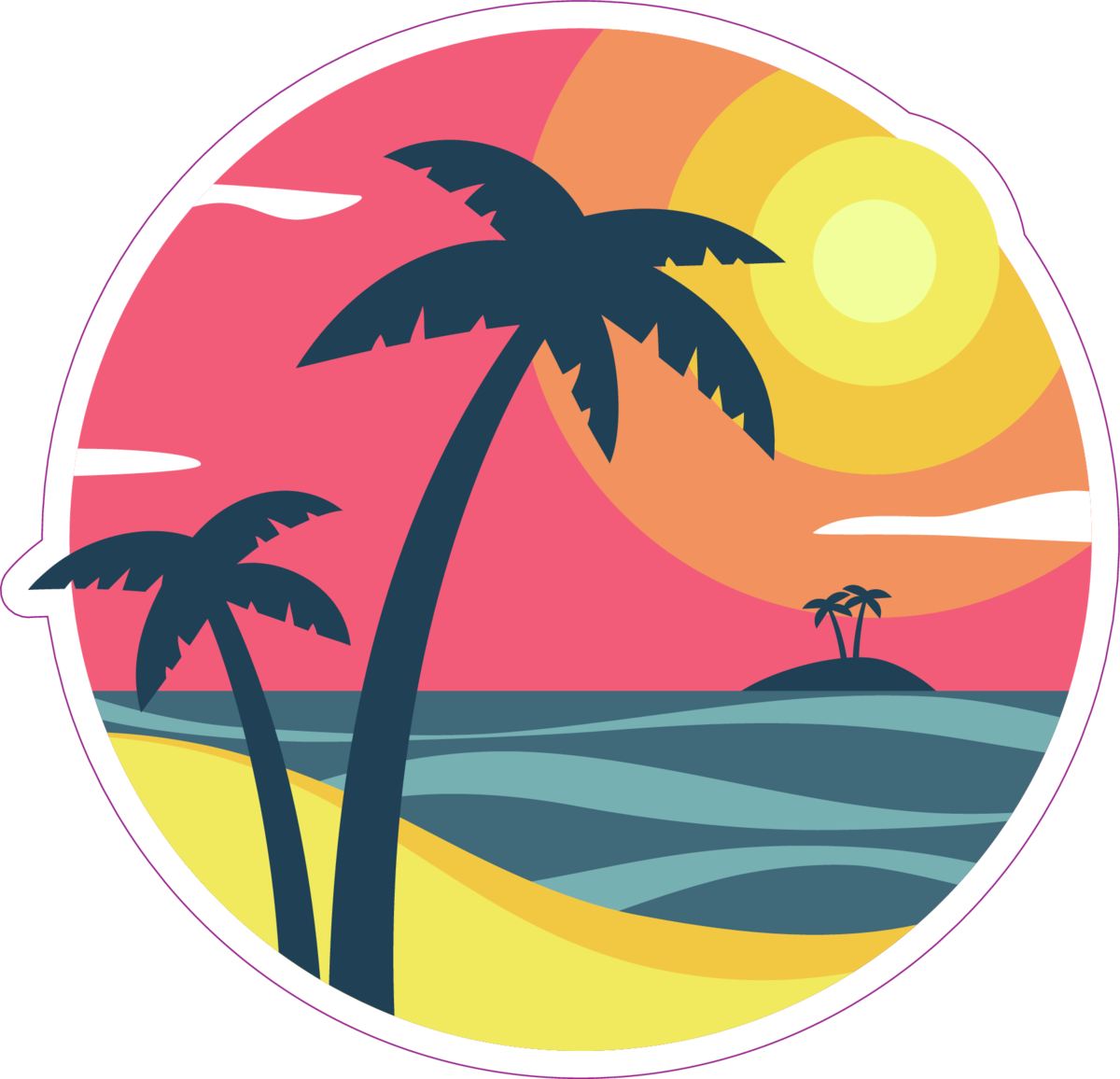 Sunrise With Palm Trees On A Tropical Island Sticker - Palm Trees (1200x1156), Png Download