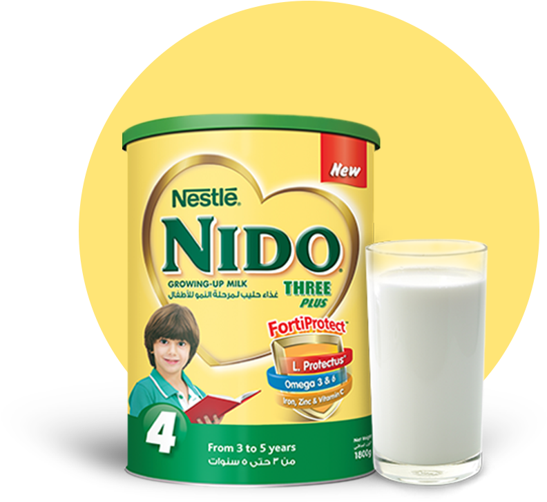 Nestlé® Nido® Three Plus Milk Powder With Protectus™ - Nido Milk With Glass (900x900), Png Download