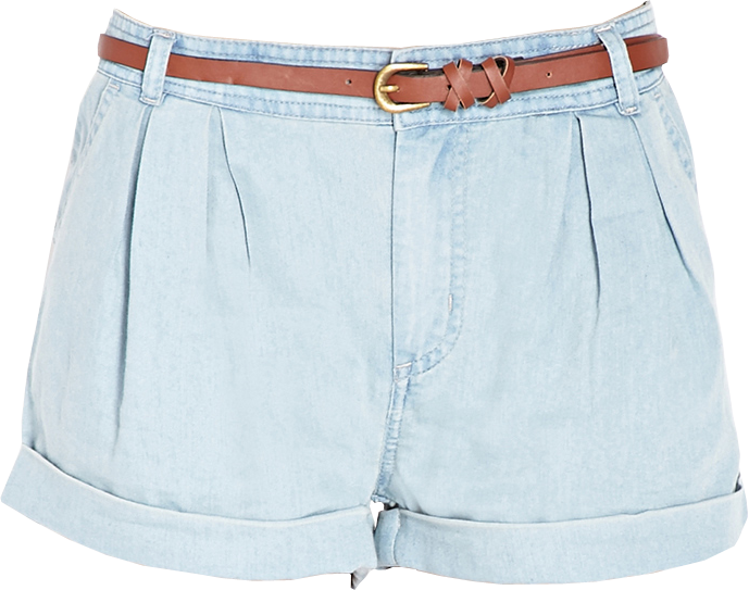 Pleated Chambray Shorts W/ Belt - Pocket (689x543), Png Download