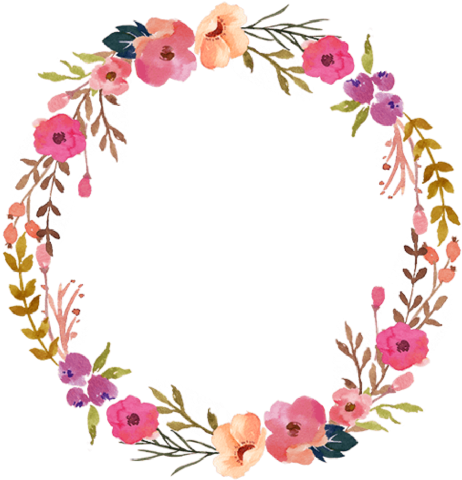 Ftestickers Watercolor Wreath Floral Colorful - Pink Flower Wreath Png (1024x1024), Png Download