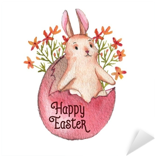 Hand-drawn Watercolor Easter Bunny, Colored Egg And - Easter (400x400), Png Download