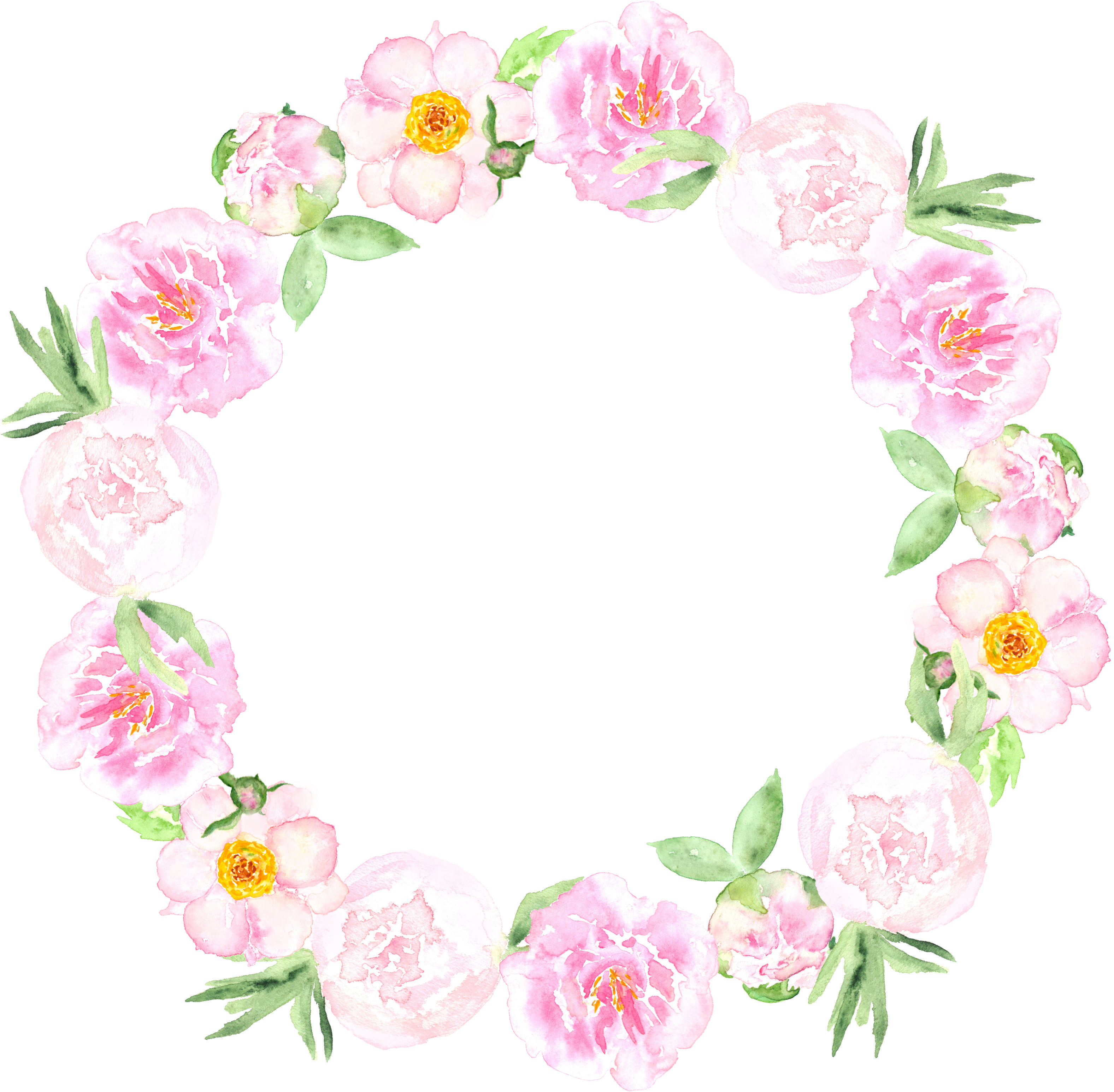 Wedding Invitation Watercolor Flowers Painting Clip - Wreath (3492x3478), Png Download