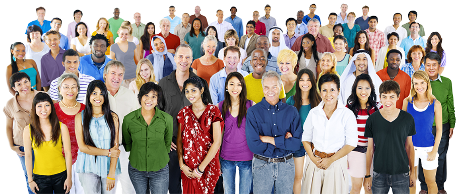 A Large Group Of Diverse People Standing Together - Large Group Of People Png (907x385), Png Download