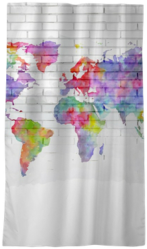 Watercolor World Map On A Brick Wall Blackout Window - Placemat (400x400), Png Download