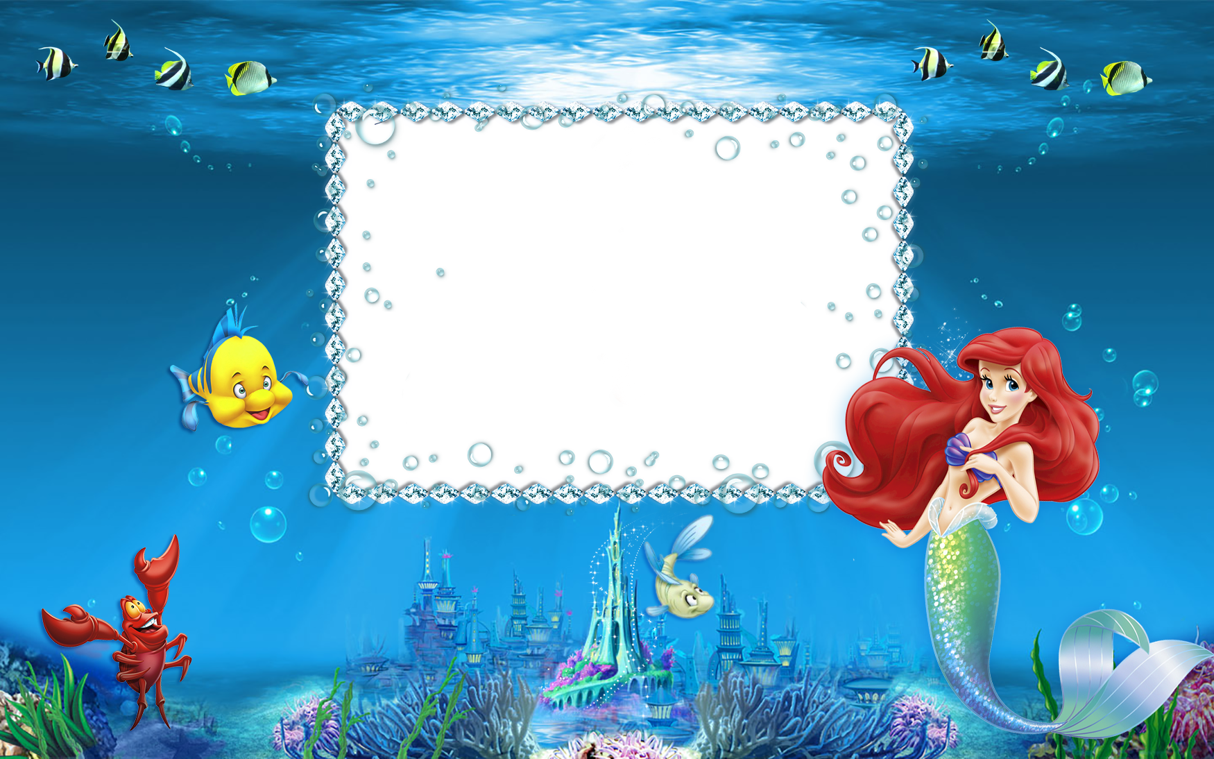 The Little Mermaid Png Kids Frame Little Mermaid Birthday, - Little Mermaid Photo Frame (1750x1094), Png Download