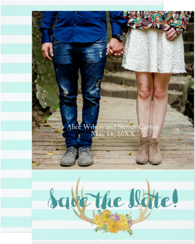 Boho Antlers Watercolor Flower Save The Date Photo - Wedding Invitation Cards Personalised (1000x1000), Png Download