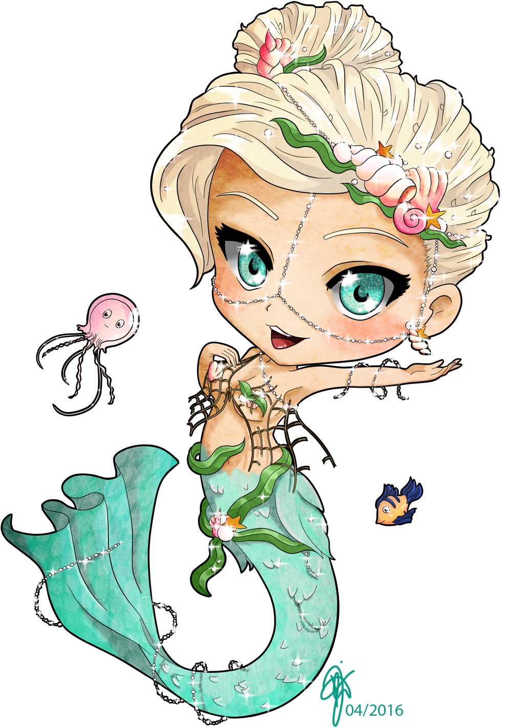 Digital Mermaids Png's Posers - Mermaid Chibi (1000x1500), Png Download