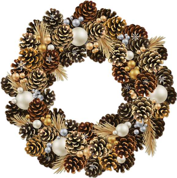 Graphic Transparent Transparent Christmas Wreath With - Pine Cone Christmas Wreath Png (600x599), Png Download
