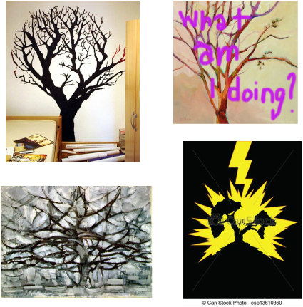 One Of My First Trees Was Made From Watercolors - Gray Tree 1911 By Piet Mondrian Art Reproduction (425x431), Png Download