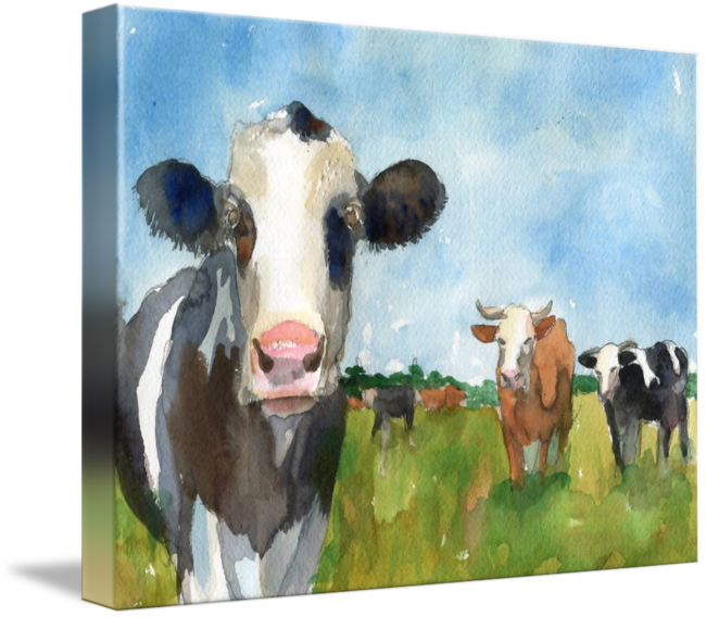 Farm Transparent Watercolor Graphic Black And White - Cows Painting In Watercolor (650x568), Png Download