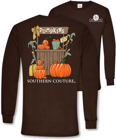 Southern Couture Preppy Pumpkin Stand Fall Long Sleeve - Preppy Fall T Shirts (429x480), Png Download