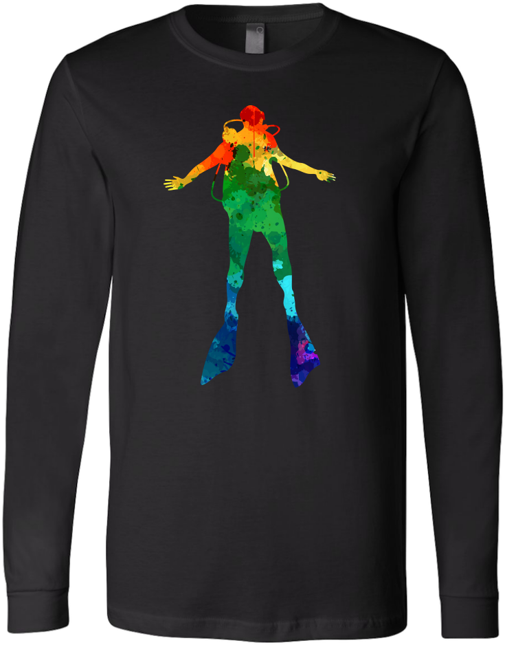 Watercolor Scuba Diver Unisex Long Sleeve T-shirt - Long-sleeved T-shirt (1024x1024), Png Download