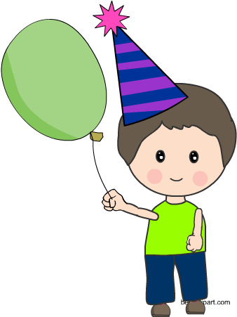 Cute Birthday Boy Holding A Balloon Clip Art Image - Cartoon (450x450), Png Download