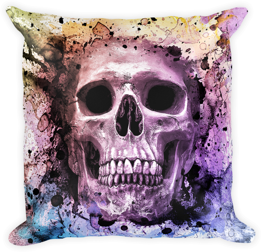 Watercolor Skull Square Pillow - Pillow (1000x1000), Png Download