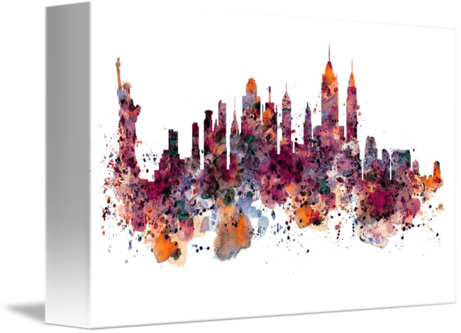 Svg Library Download New York Watercolor By Marian - New York Skyline Watercolor (650x470), Png Download
