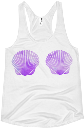 Watercolor Mermaid Clam Shell Women's Racerback Tank - Active Tank (480x480), Png Download